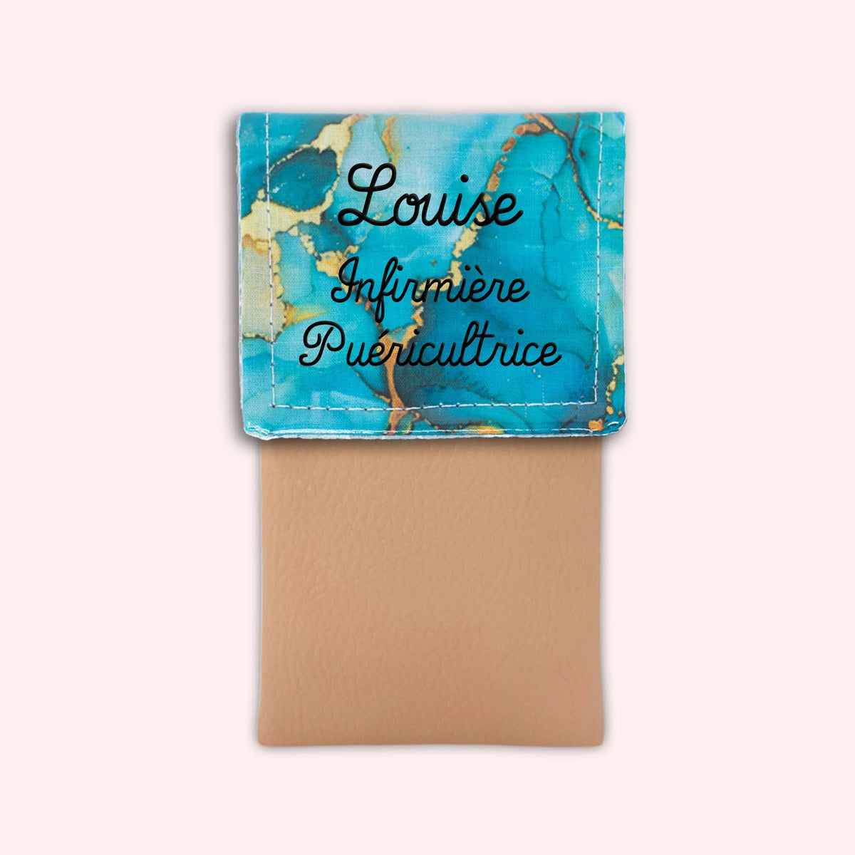 Pochette aimantée Marbre Turquoise Doré