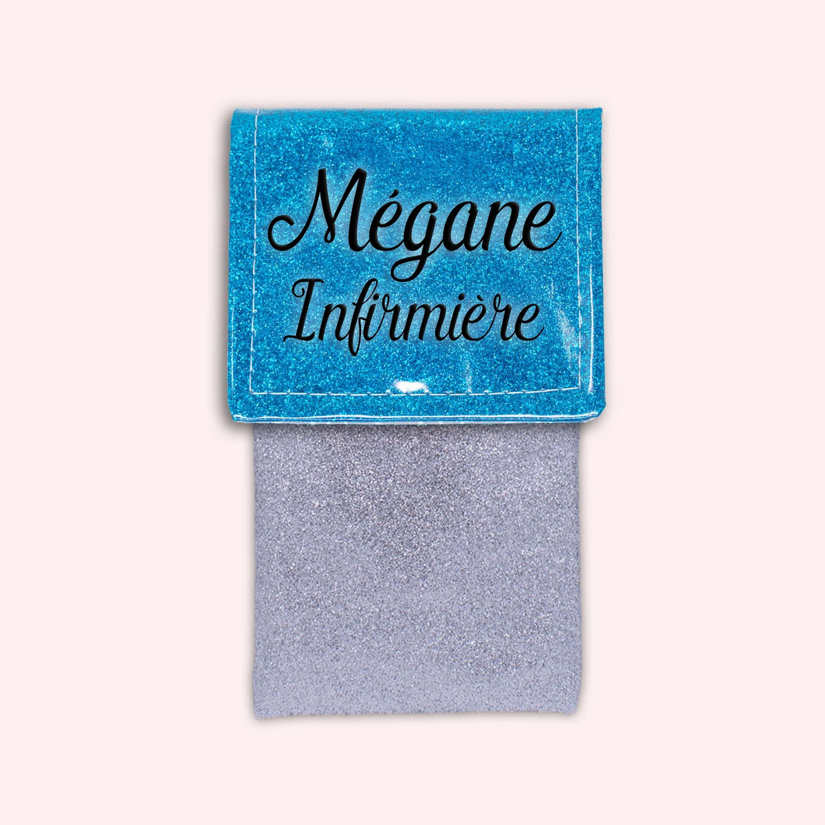 Pochette bicolore rabat Bleu Atlantique paillette