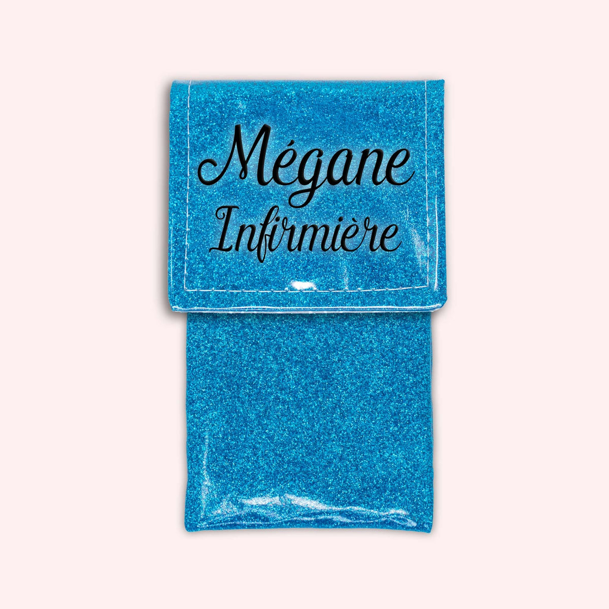 Pochette bicolore rabat Bleu Atlantique paillette