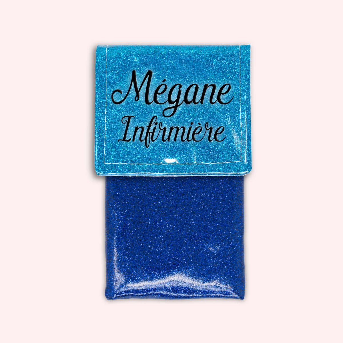 Pochette bicolore rabat Bleu Atlantique paillette