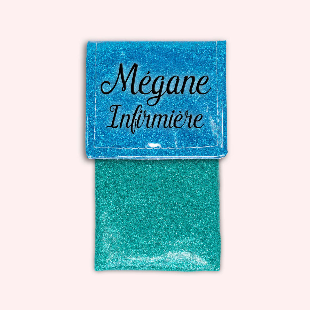 Pochette bicolore rabat Bleu Atlantique paillette