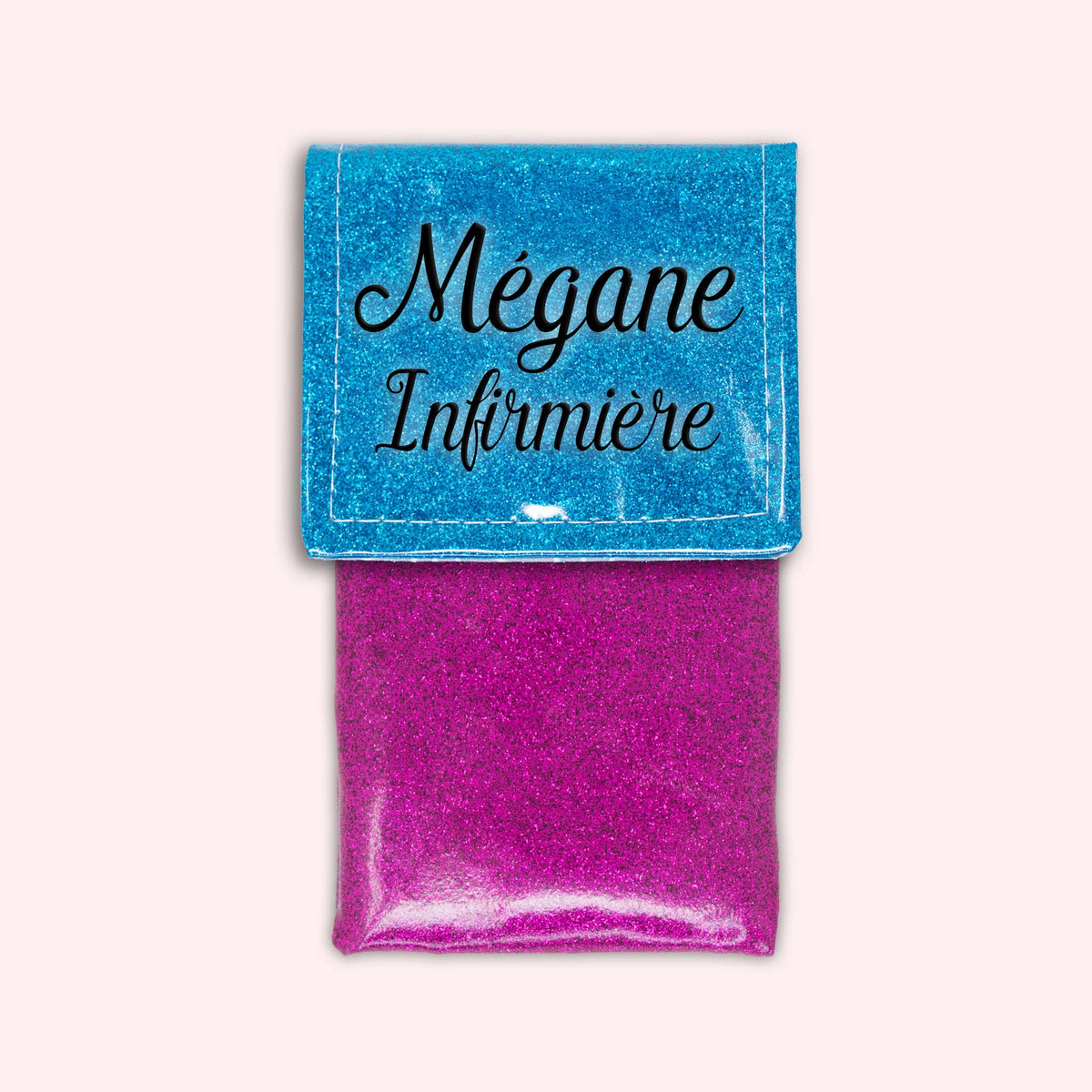 Pochette bicolore rabat Bleu Atlantique paillette