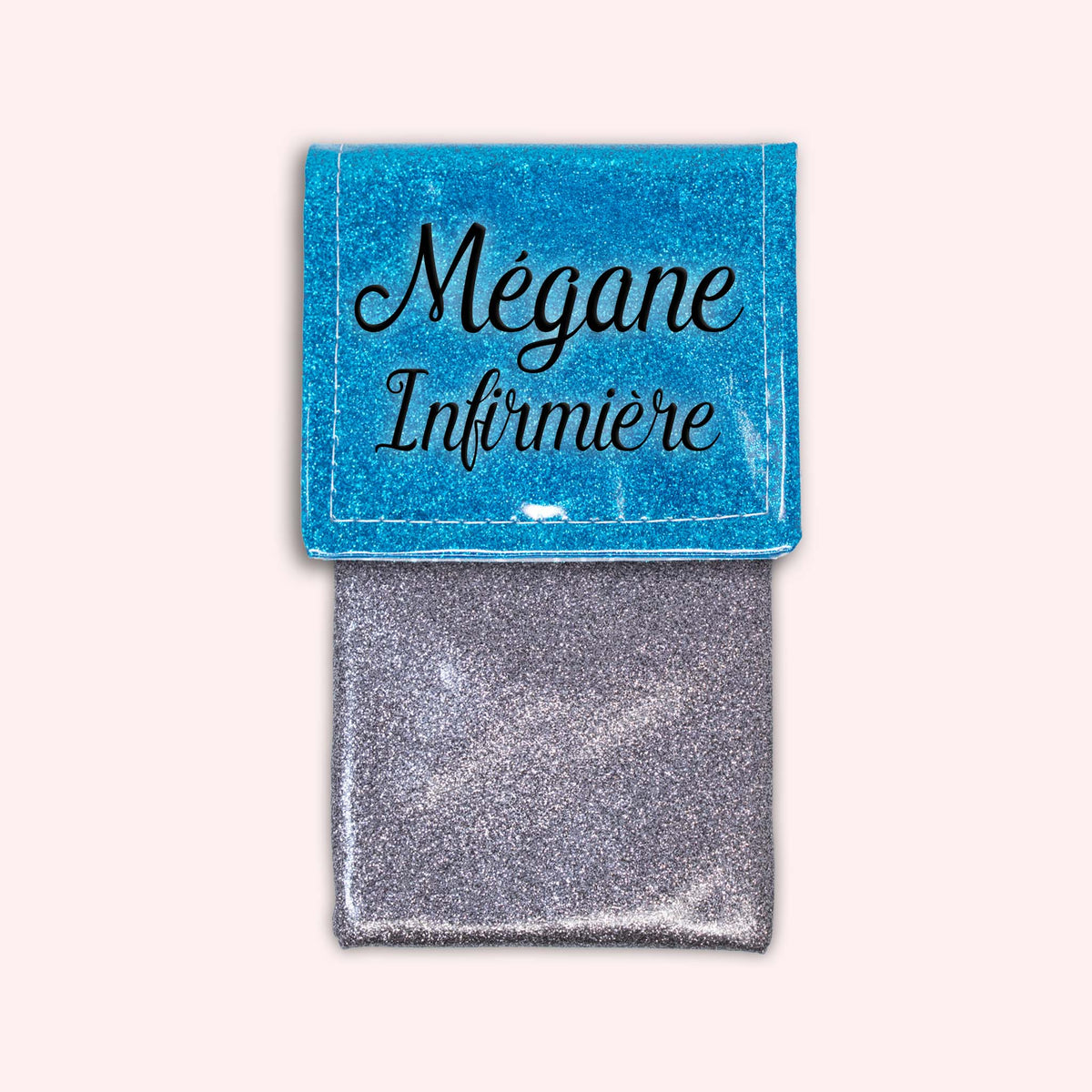 Pochette bicolore rabat Bleu Atlantique paillette