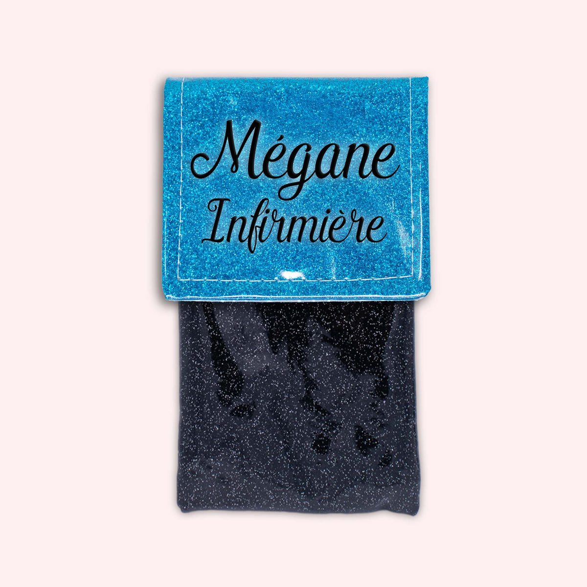 Pochette bicolore rabat Bleu Atlantique paillette