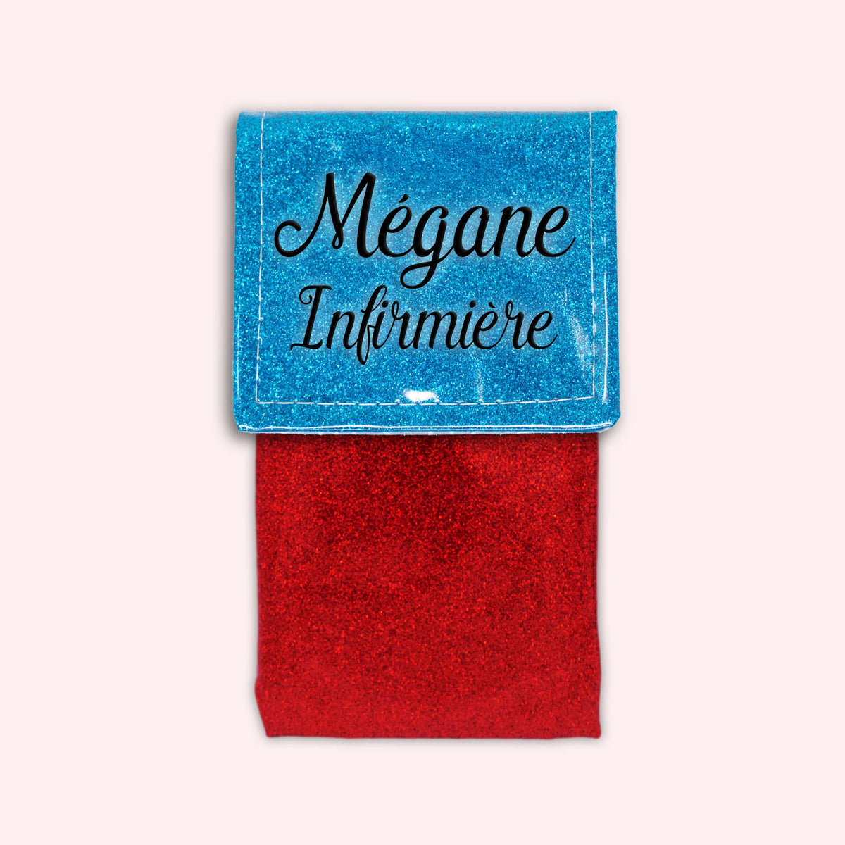 Pochette bicolore rabat Bleu Atlantique paillette