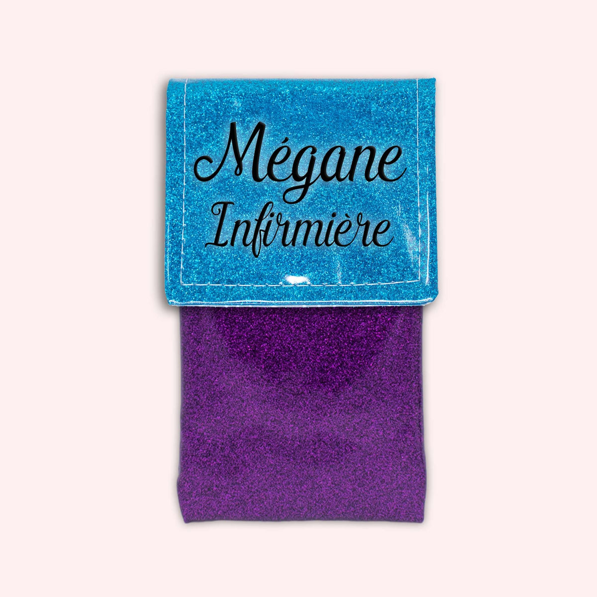 Pochette bicolore rabat Bleu Atlantique paillette