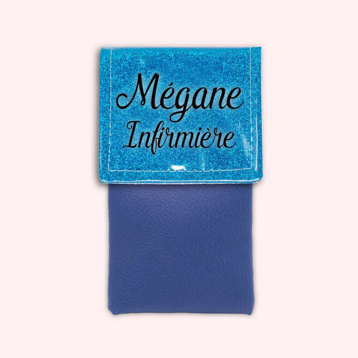 Pochette bicolore rabat Bleu Atlantique paillette