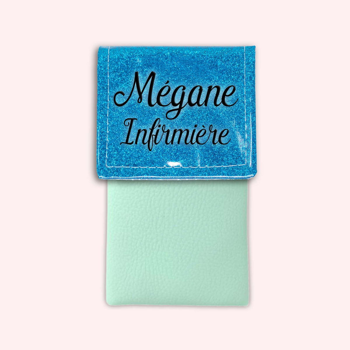 Pochette bicolore rabat Bleu Atlantique paillette