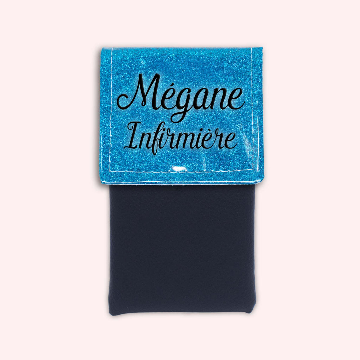 Pochette bicolore rabat Bleu Atlantique paillette
