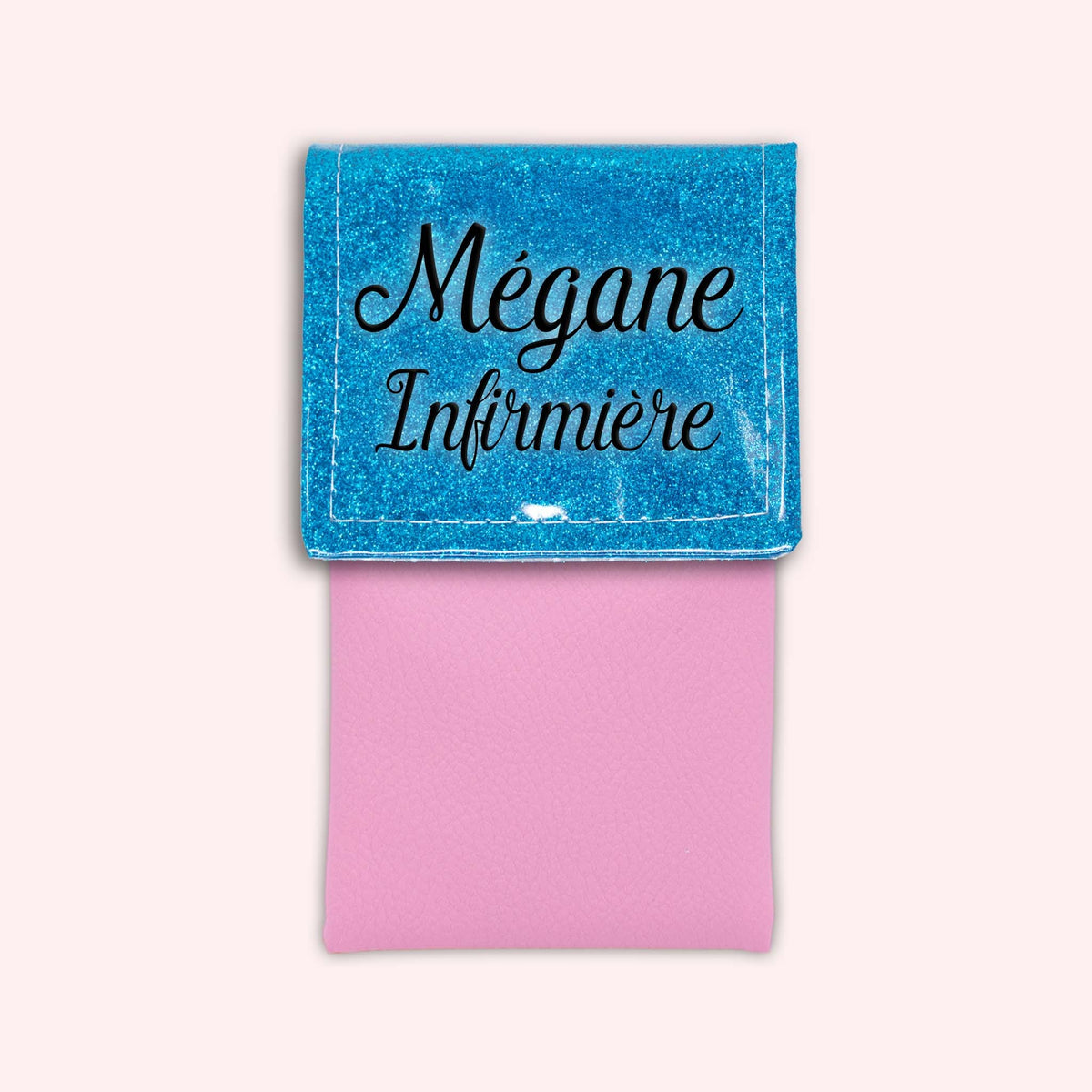 Pochette bicolore rabat Bleu Atlantique paillette