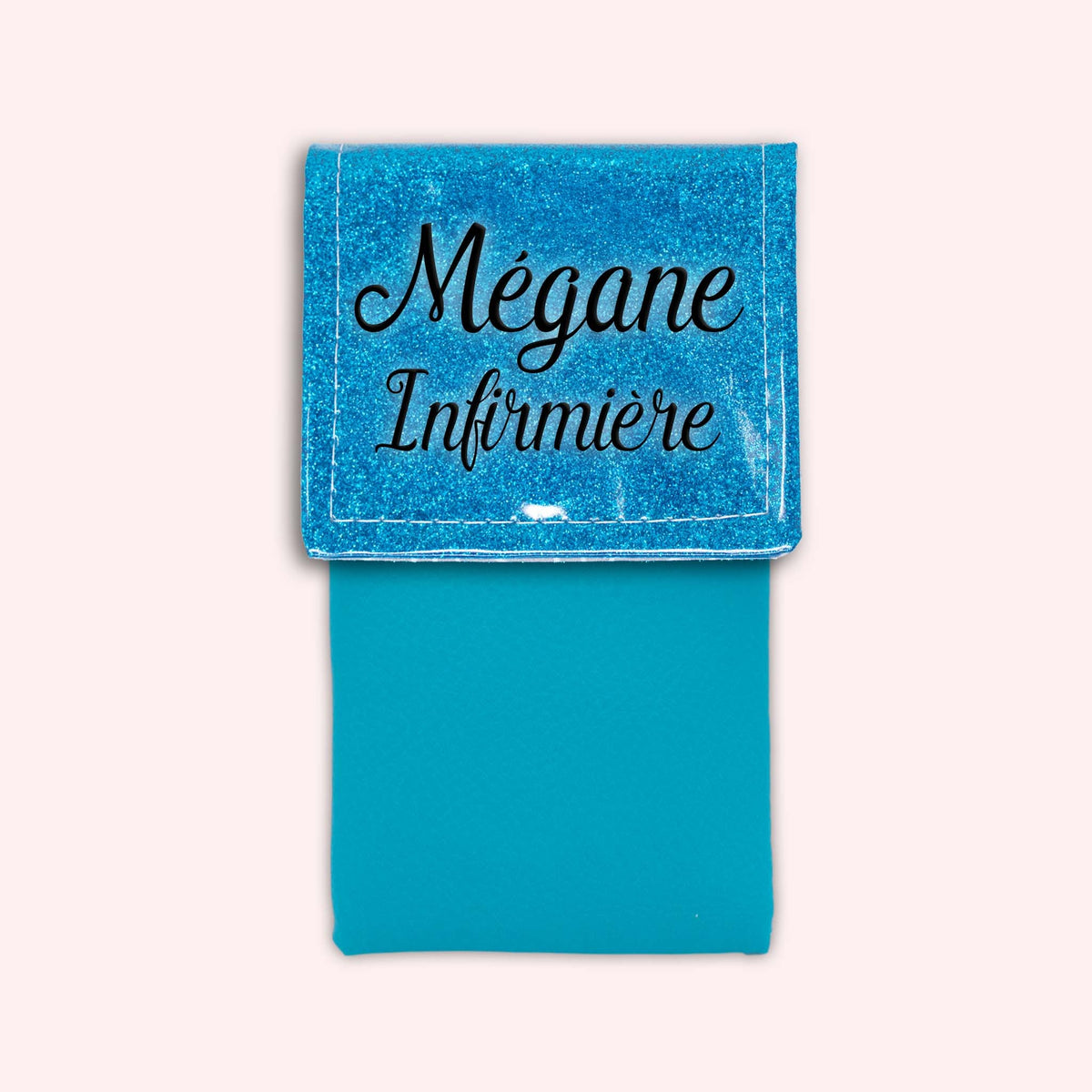 Pochette bicolore rabat Bleu Atlantique paillette