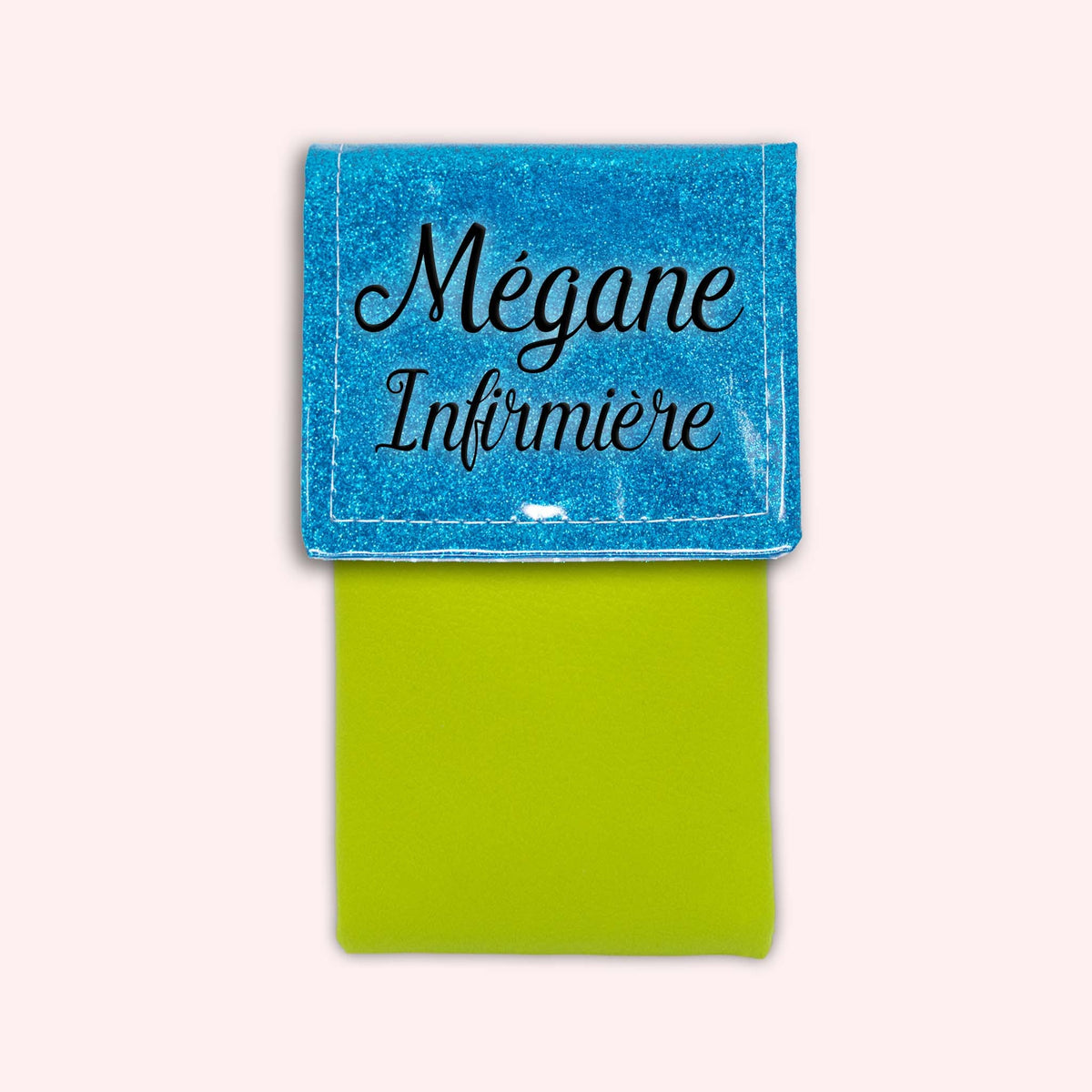 Pochette bicolore rabat Bleu Atlantique paillette