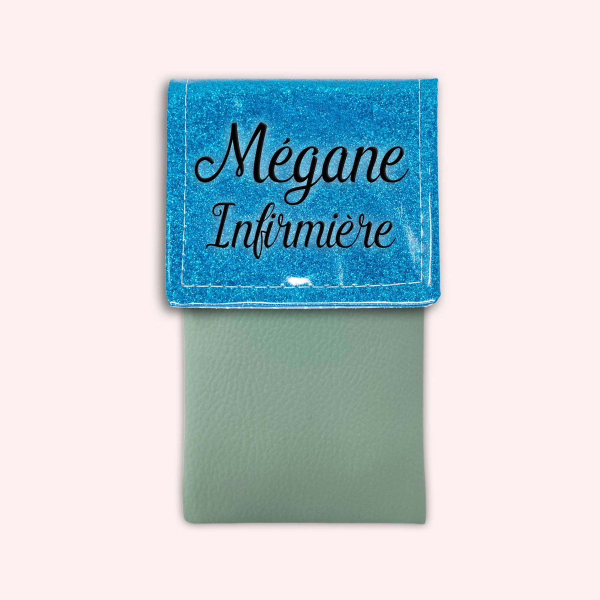 Pochette bicolore rabat Bleu Atlantique paillette