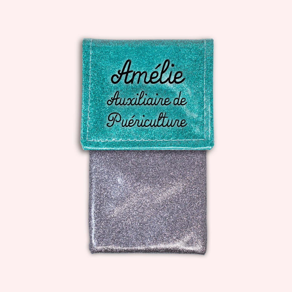 Pochette bicolore rabat Bleu tropique paillette