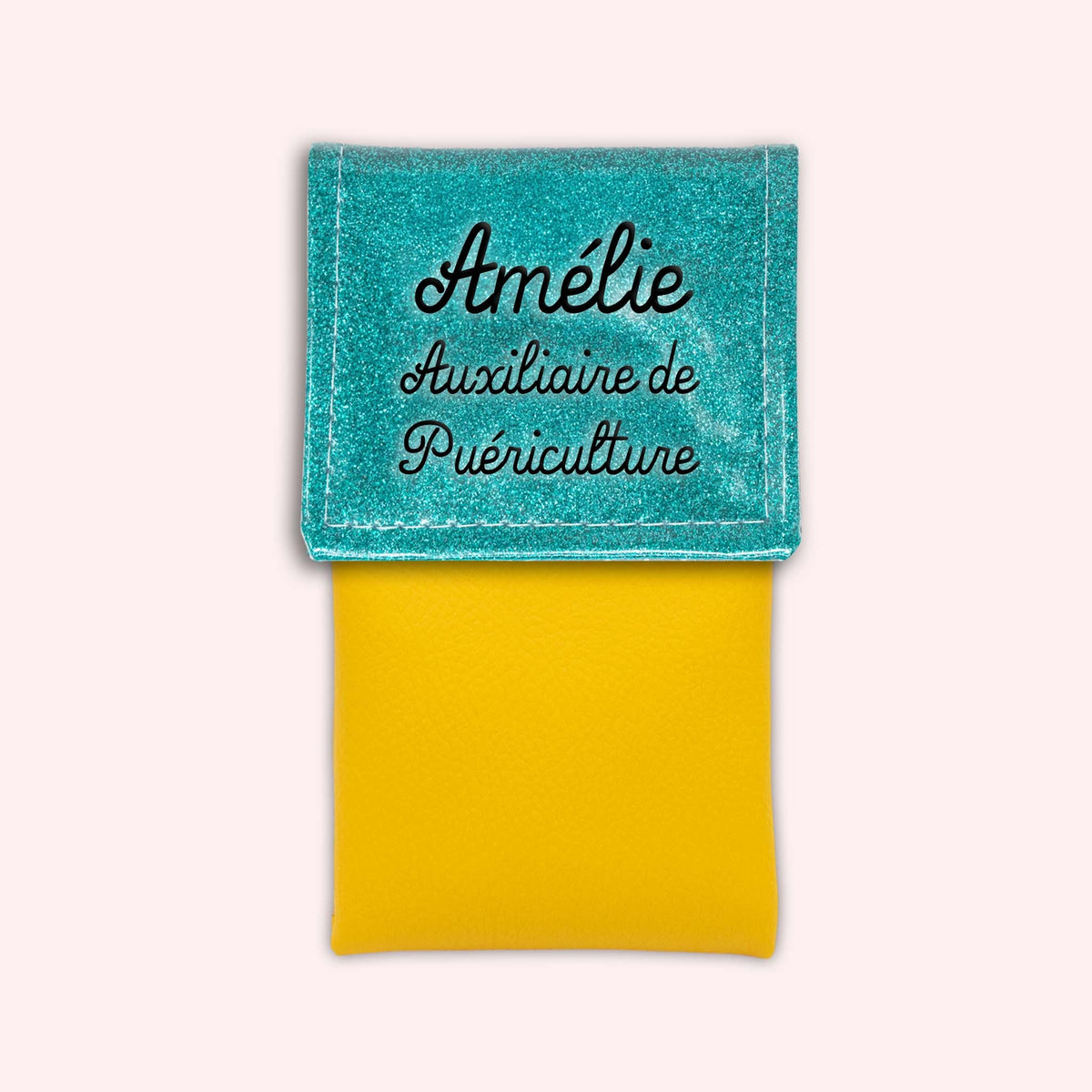 Pochette bicolore rabat Bleu tropique paillette