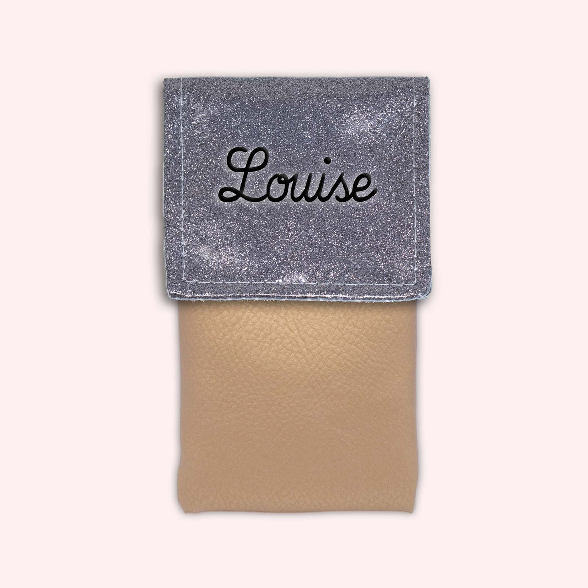 Pochette bicolore rabat Gris paillette