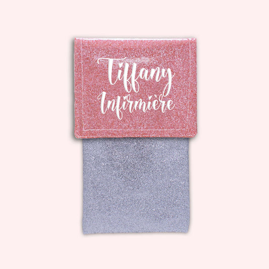 Pochette bicolore rabat Rose blush paillette