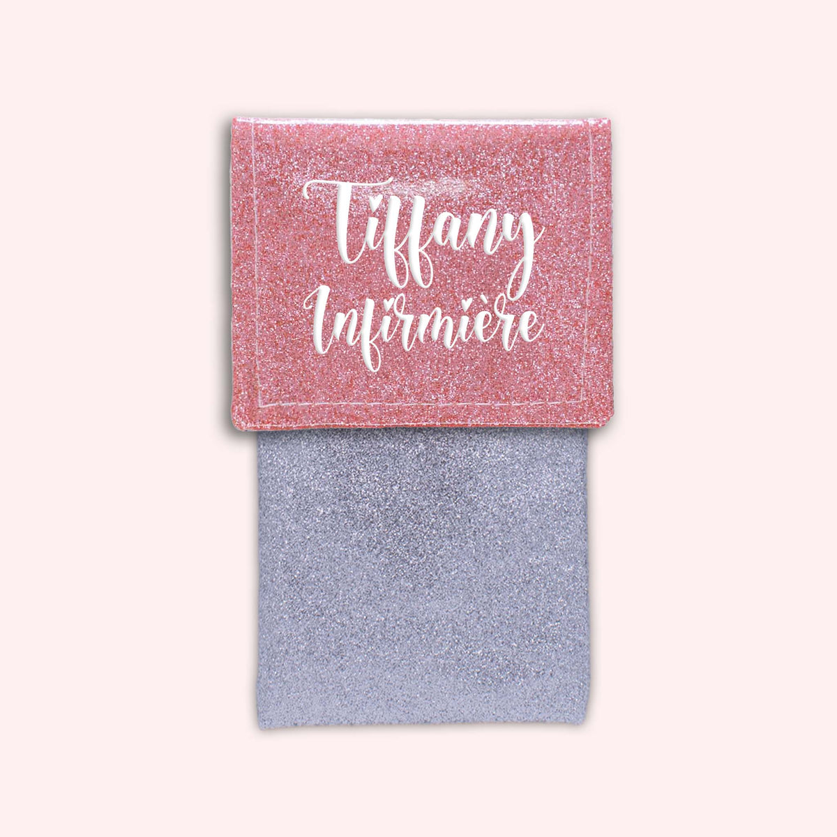 Pochette bicolore rabat Rose blush paillette