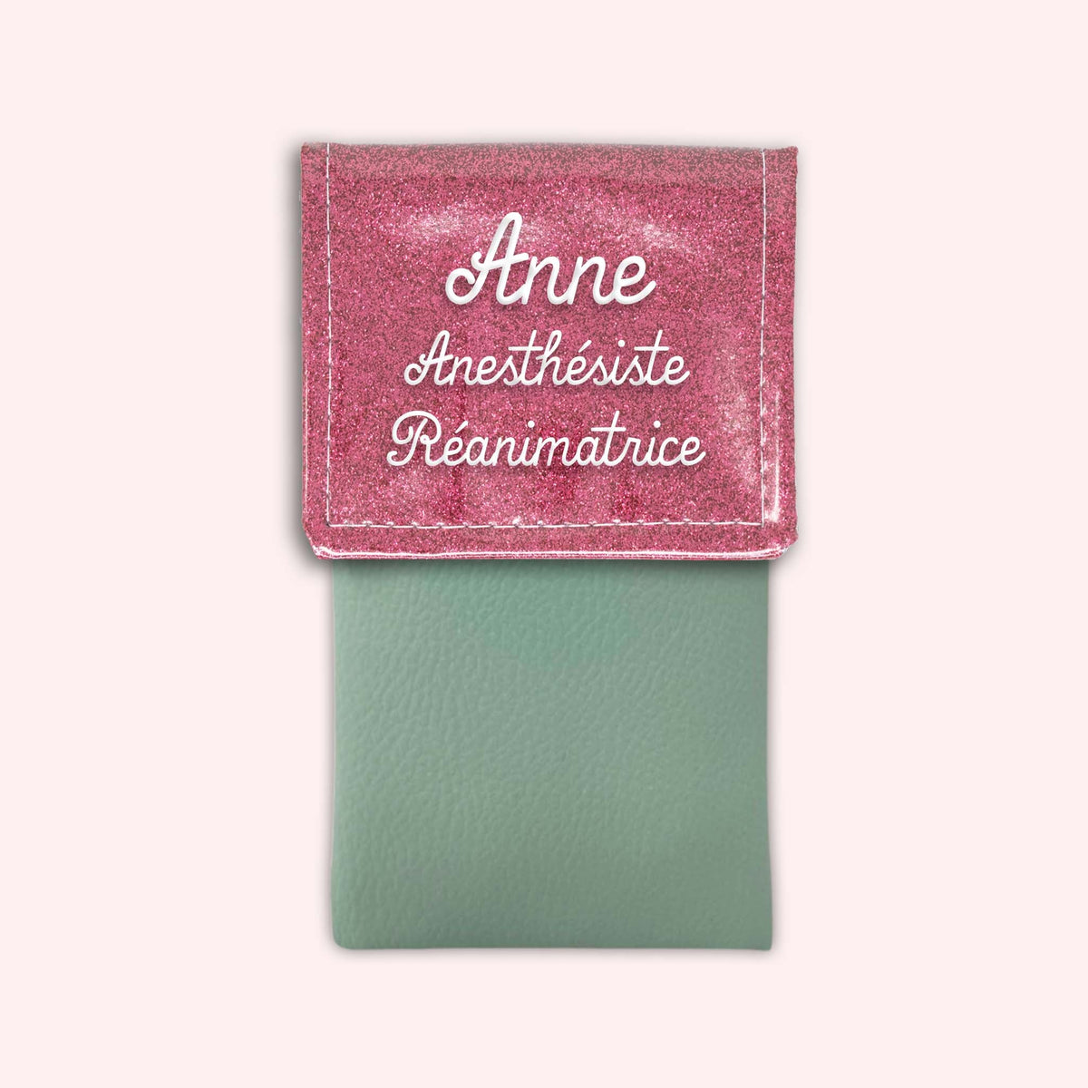 Pochette bicolore rabat Vieux rose Paillette