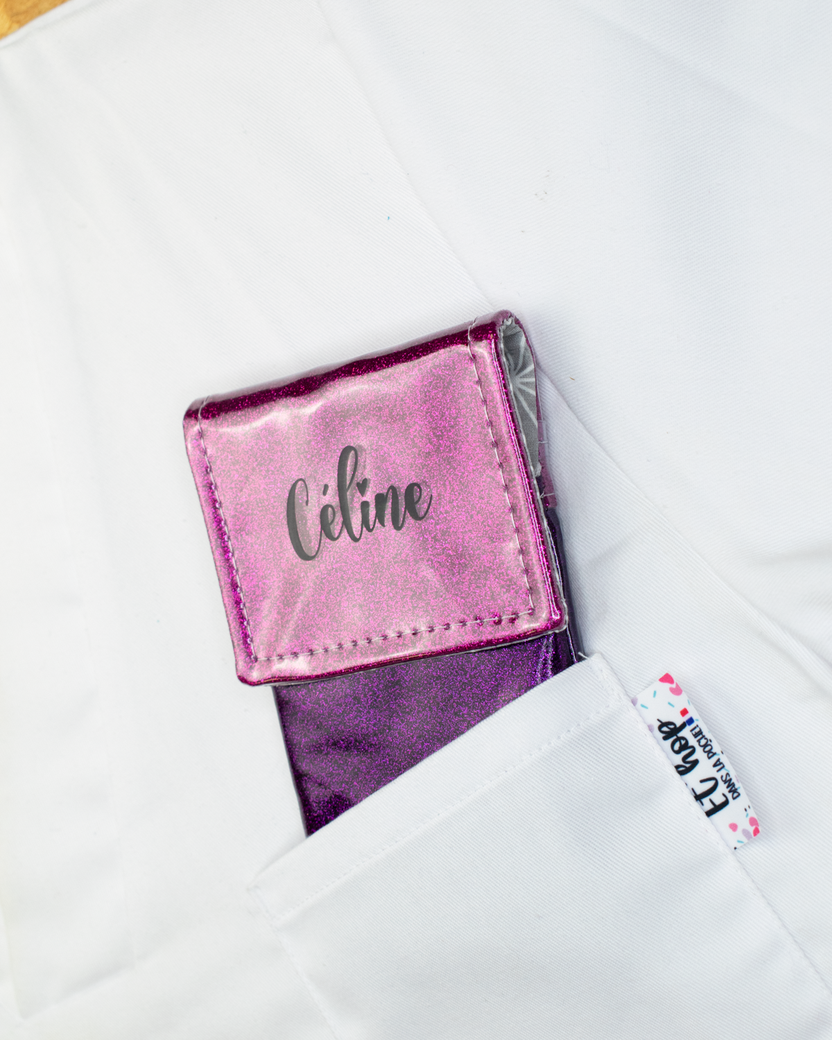 Pochette bicolore rabat Fuchsia paillette