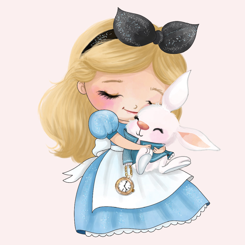 Pochette aimantée personnalisée avec un magnifique dessin d'Alice au Pays des Merveilles, ajoutant une touche féérique à votre pochette