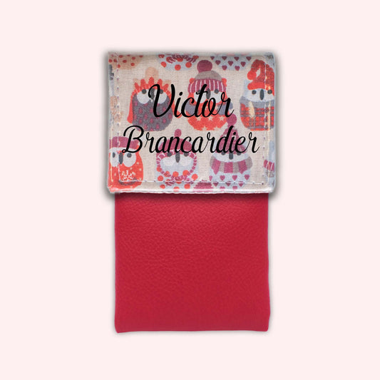Red Winter Owls Magnetic Pouch
