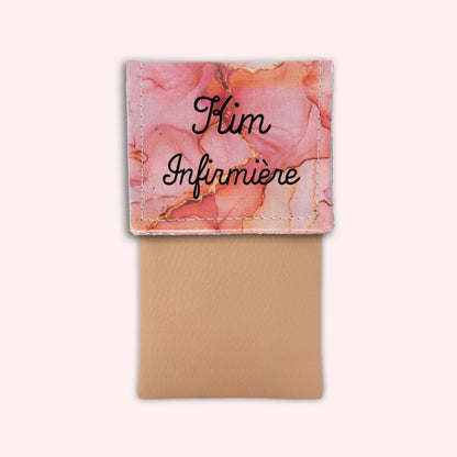 Pochette aimantée Marbre Corail Doré