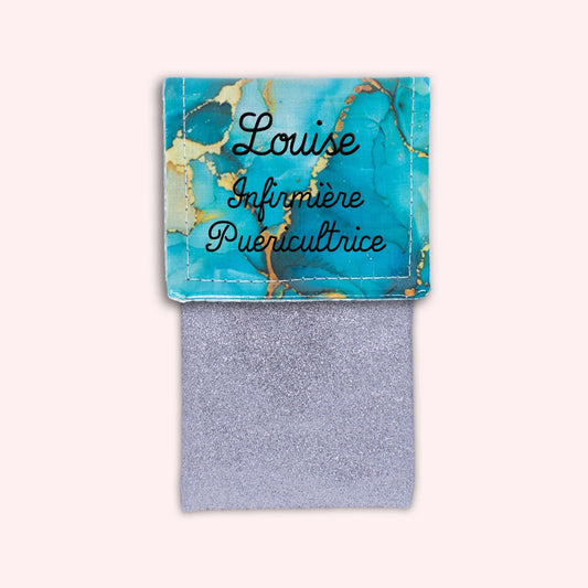 Pochette aimantée Marbre Turquoise Doré