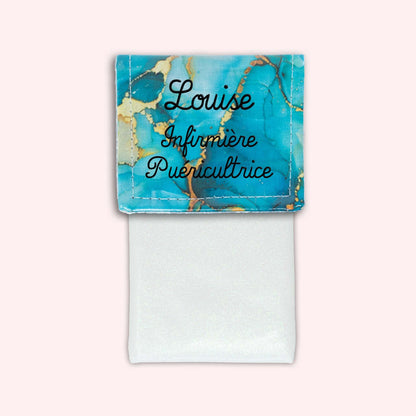 Pochette aimantée Marbre Turquoise Doré