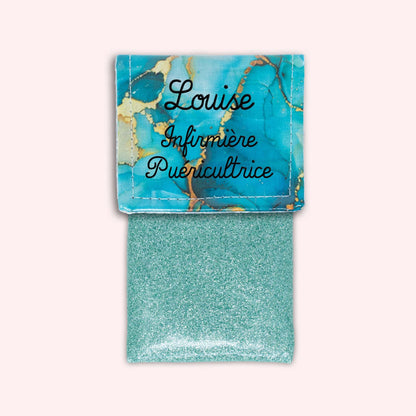 Pochette aimantée Marbre Turquoise Doré