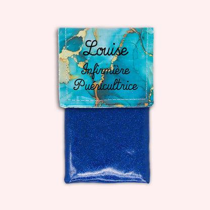 Pochette aimantée Marbre Turquoise Doré