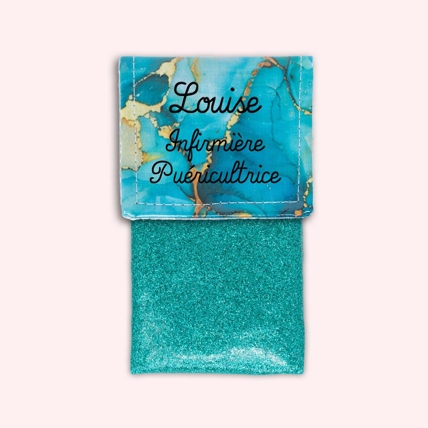 Pochette aimantée Marbre Turquoise Doré
