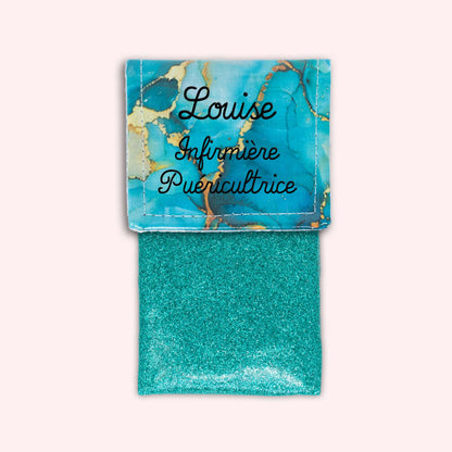 Pochette aimantée Marbre Turquoise Doré