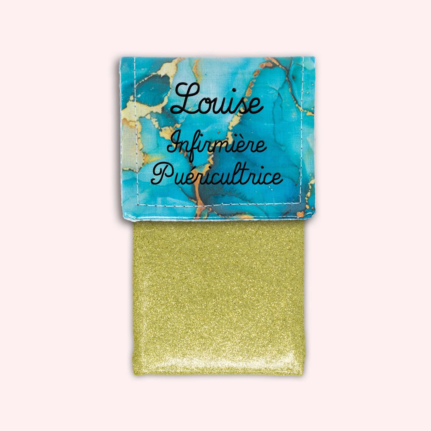 Pochette aimantée Marbre Turquoise Doré