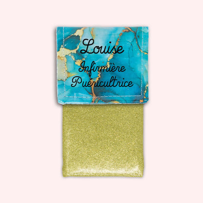 Pochette aimantée Marbre Turquoise Doré