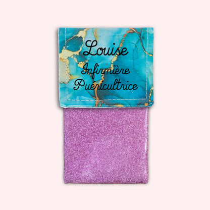 Pochette aimantée Marbre Turquoise Doré