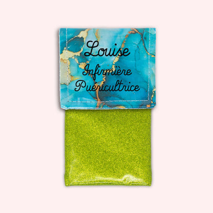 Pochette aimantée Marbre Turquoise Doré