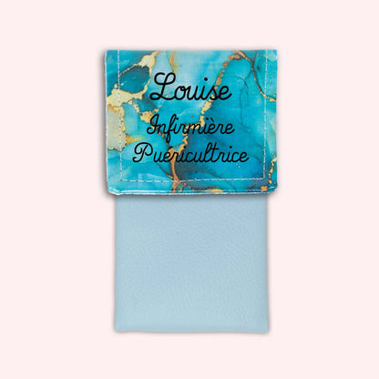 Pochette aimantée Marbre Turquoise Doré
