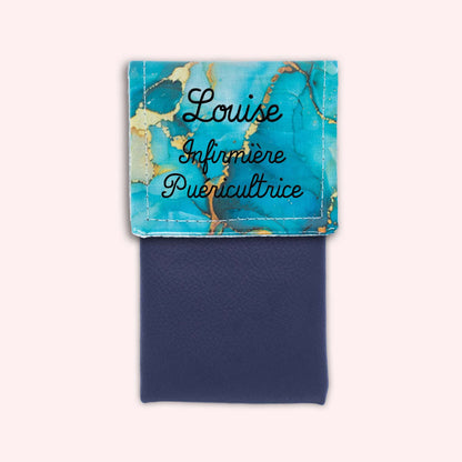 Pochette aimantée Marbre Turquoise Doré
