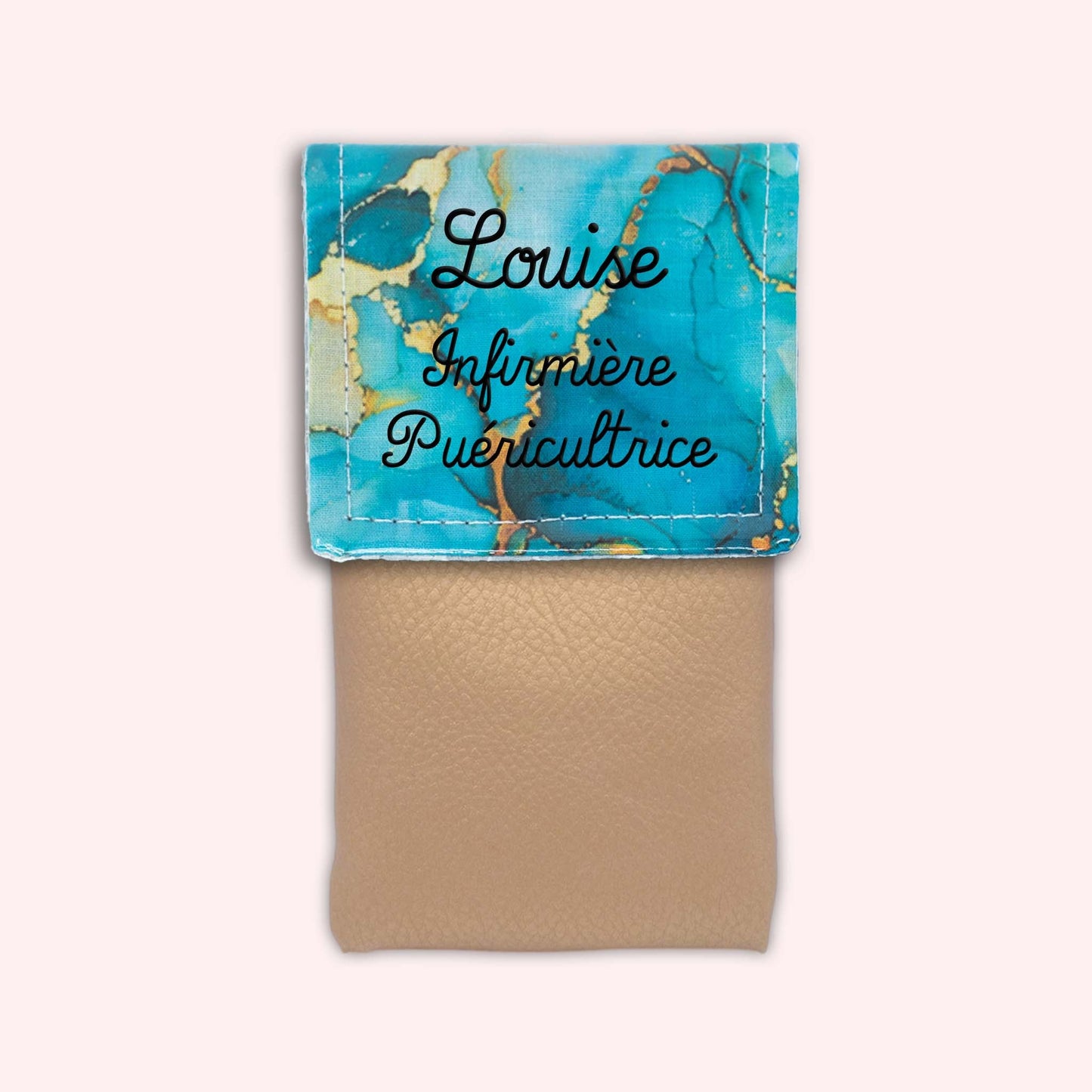 Pochette aimantée Marbre Turquoise Doré