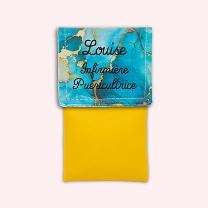 Pochette aimantée Marbre Turquoise Doré