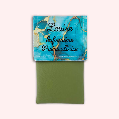 Pochette aimantée Marbre Turquoise Doré