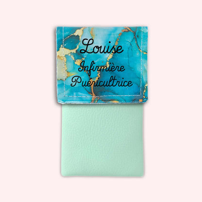 Pochette aimantée Marbre Turquoise Doré