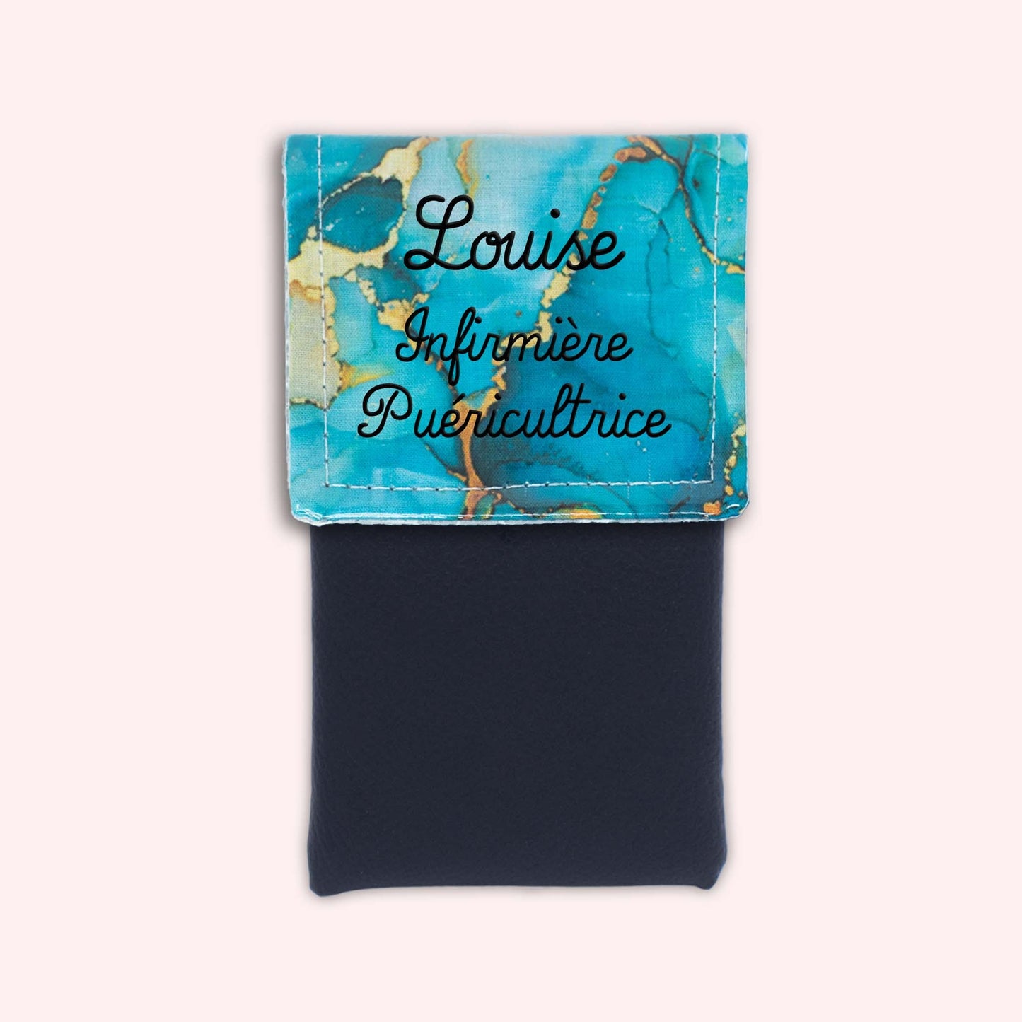 Pochette aimantée Marbre Turquoise Doré