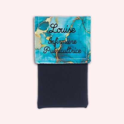 Pochette aimantée Marbre Turquoise Doré