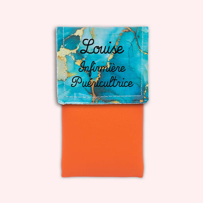 Pochette aimantée Marbre Turquoise Doré
