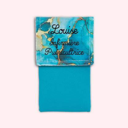 Pochette aimantée Marbre Turquoise Doré