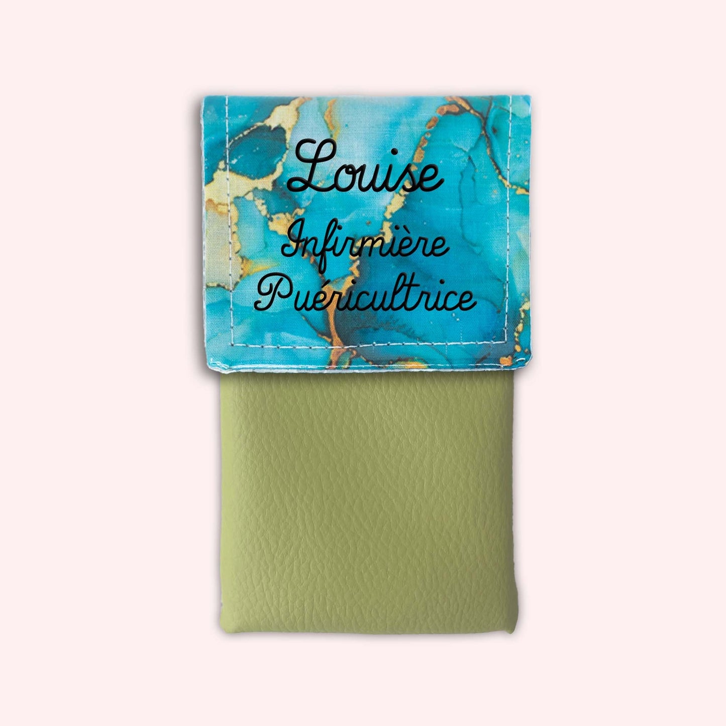 Pochette aimantée Marbre Turquoise Doré