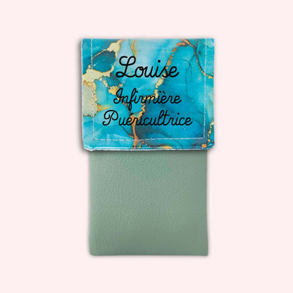 Pochette aimantée Marbre Turquoise Doré