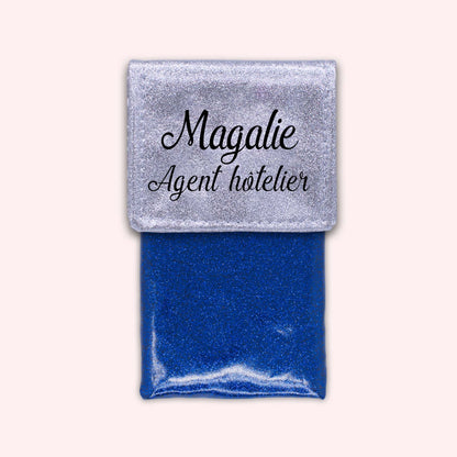 Two-tone pouch with silver glitter flap